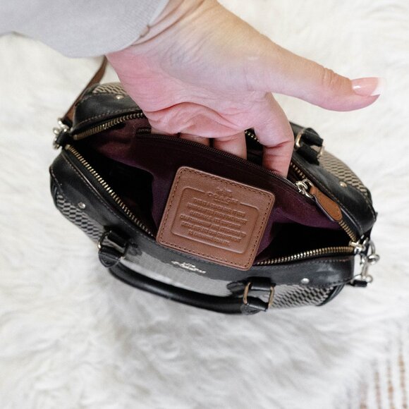 Coach F57242 Legacy Mini Bennett Checkered Satchel Bag Leather Gold Hardware - Picture 8 of 15